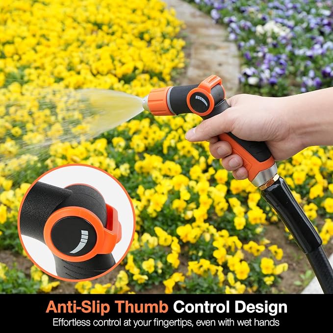 Besiter Garden Hose Nozzle Sprayer High Pressure Water Hose Nozzle with 4 Patterns with Adjustable Spray for Car Washing, Garden Watering, Patio Cleaning and Pets (Orange)