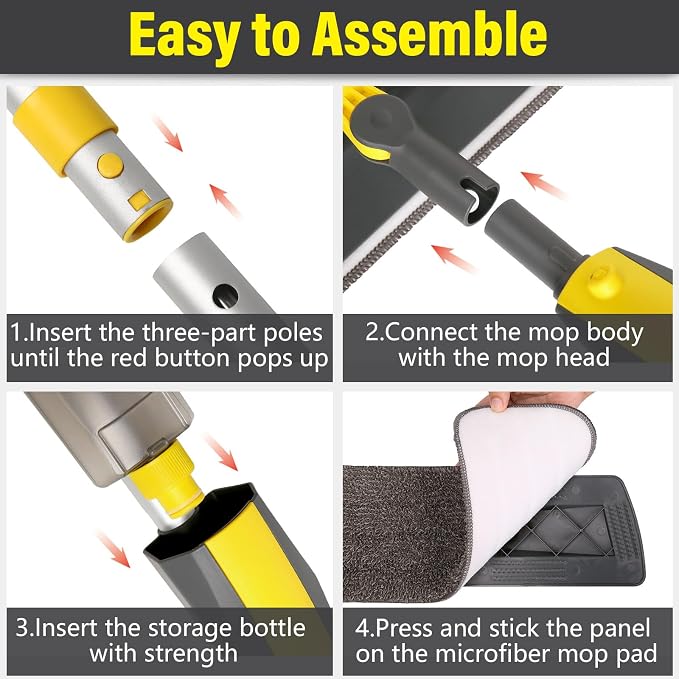 Wet Spray Mop for Floor Cleaning with 14 oz Bottle & 3 Microfiber Pads | Refillable bottle, washable pads, dry/wet use for home or commercial cleaning on hardwood, laminate, wood & ceramic floors
