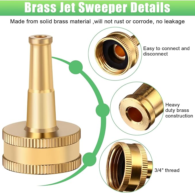 JaGely 12 Pack Brass Hose Nozzle for Garden, Jet Sweeper Nozzles Solid Brass 2" Jet Nozzle for Car Wash, Extra12 Garden Hose Rubber Washers