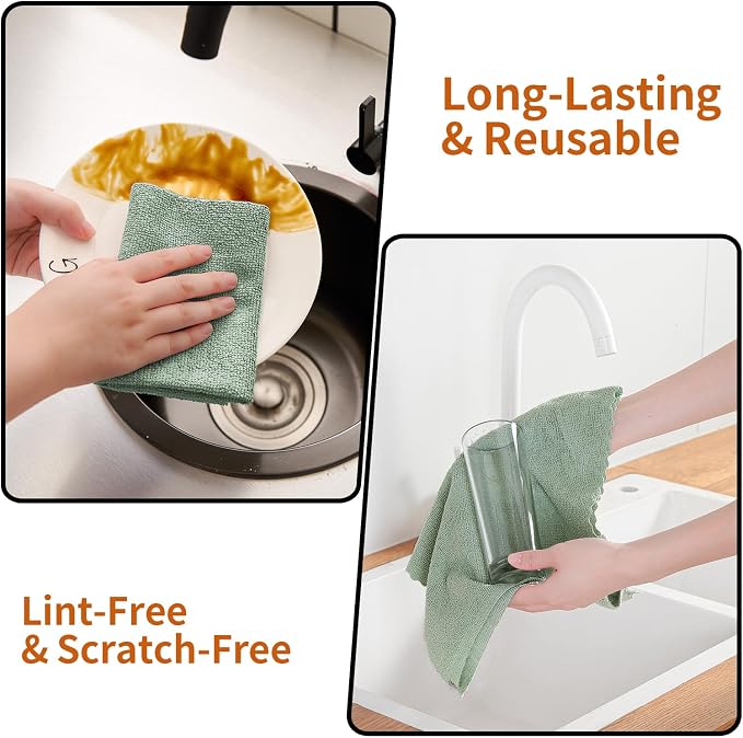 80 Pack Microfiber Cleaning Cloth Roll,Lint Free Rags & Tear Away Reusable Towels Washable Scratch,Ultra Absorbent Dish Rags(12" x 12") for Car Kitchen Home Garage-Green