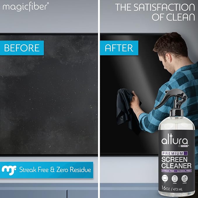 Altura Photo TV Screen Cleaner Spray & Wipe Kit for Smart TV LCD OLED, 16oz | Includes Cleaner, 2 Micofiber Cleaning Cloths, Great for Computers, Monitors, LED, Touchscreens, Laptops, Electronics
