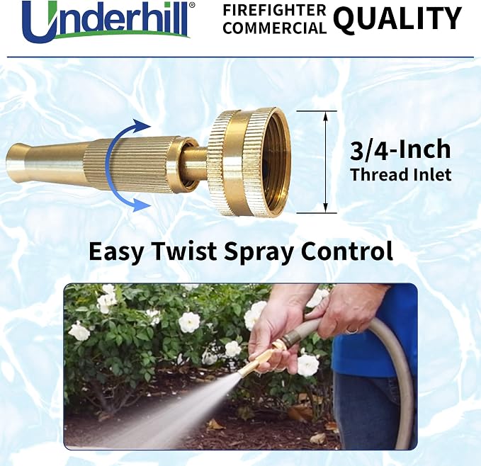 Underhill PowerBlast MultiMax Garden Water Hose Nozzle Adjustable, 7 GPM 80 PSI, 3/4-Inch Thread Inlet, High Pressure Heavy-Duty Brass, GNA-75