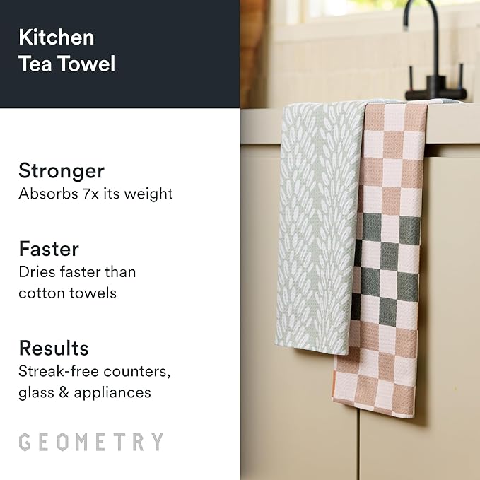 GEOMETRY Kitchen Tea Towels - Quick Dry Microfiber Dish Towels for Kitchen Checkmate CA, 18" x 30" 2-Pack