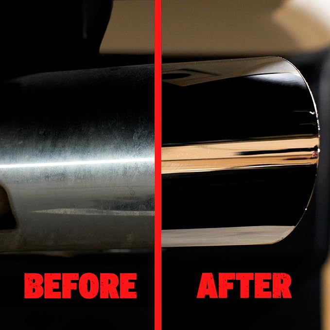 Mothers Exhaust Tip Cleaner & Polish, 8 oz. (05138) | Cleans, Polishes & Protects Stainless Steel, Chrome & Black Chrome Tips, Removes Baked-on Carbon, Soot & Tarnish