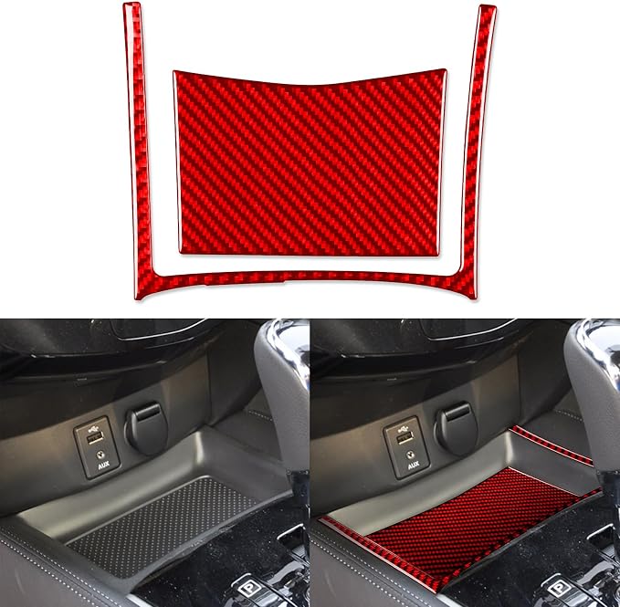 Red Real Carbon Fiber Trim for Nissan Rogue Accessories | for 2014-2020 / Rogue Sport 2017-2022 Storage Box Cover Sticker Interior Thick Overlay Decal