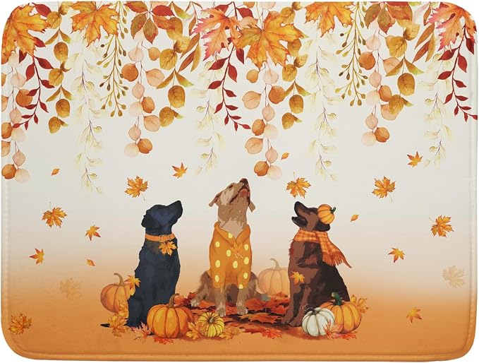 Giwawa Fall Dogs Dish Drying Mat Autumn Leaves Reusable Dishes Pad 18"x24" Holiday Microfiber Quick Dry Dish Drainer Rack Mat for Kitchen Counter