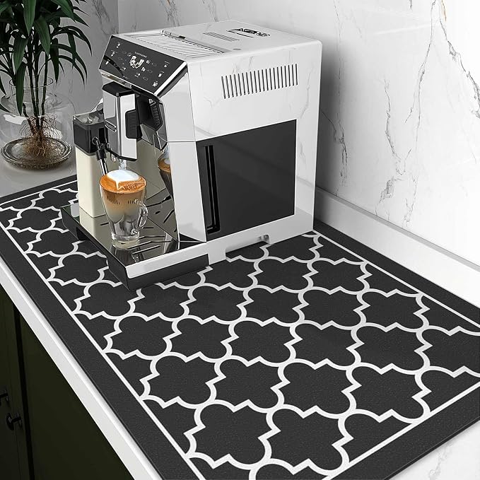 WISELIFE Dish Drying Mat Super Absorbent Drying Mat Large Dish Drying Mats for Kitchen Counter Easy Clean Dish Mat Kitchen Drying Mat18"x 28" Stylish Black