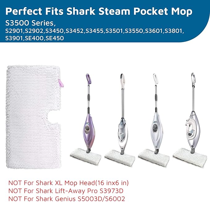 F Flammi 4-Pack Steam Mop Replacement Pads for Shark S3501 S3601 S3500 S3550 S3901 Double-Sided Microfiber Washable Mop Refills for Hardwood Tile Floor Cleaning, Compatible with Shark Steam Pocket Mop
