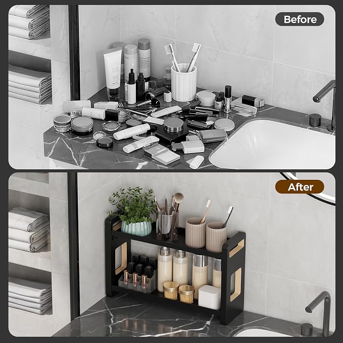 Bathroom Counter Organizer,Bathroom Counter Shelf,Bathroom Organizers,Under Sink Organizer,Cologne Organizer for Men,Colognes Stand,Cologne Cabinet,Vanity Shelf(Black 2 Tier)