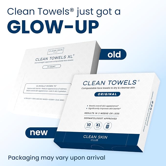 Clean Skin Club Clean Towels XL®, Travel Pack 100% USDA Biobased Disposable Face Towel, Eczema Association Accepted,Dry Wipes, TSA-Approved Travel Essential, 3 Packs, 30 ct Total