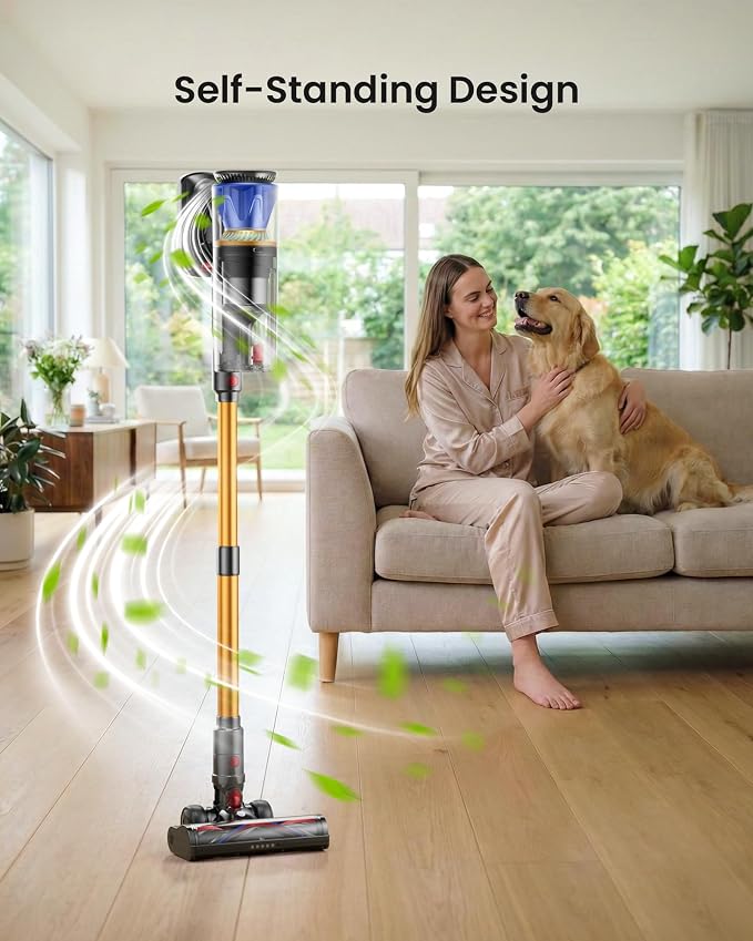 Cordless Vacuum Cleaner, 65KPA 650W 70Mins Stick Vacuum Cordless with Three Suction Modes, Self-Standing&LED Touch Screen, Anti-Tangle Brush, Vacuum Cleaners for Home/Pet Hair/Hardwood Floors/Carpet