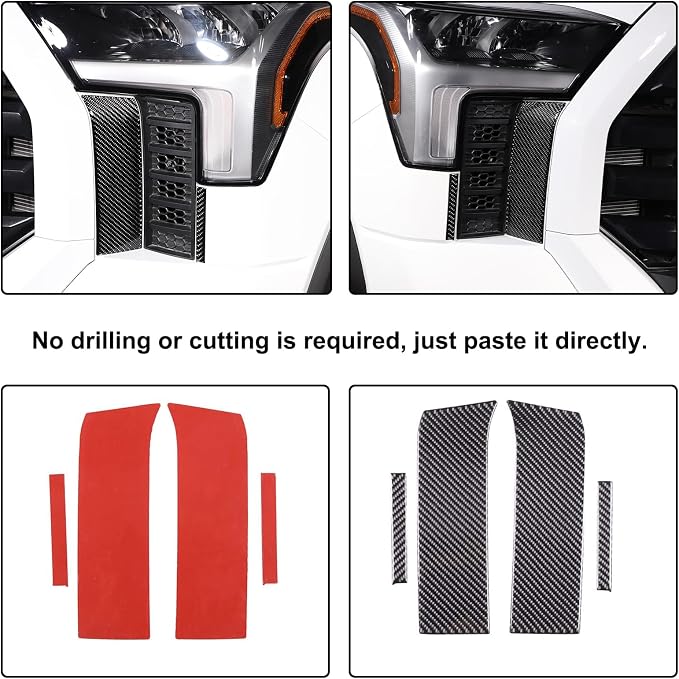 Aunginsy Car Front Headlight Bumper Grille Mesh Sticker Compatible with Toyota Tundra/Sequoia 2022 2023 2024 Pickup Truck Real Carbon Fiber Decorative Sticker Protection Cover Interior Accessories