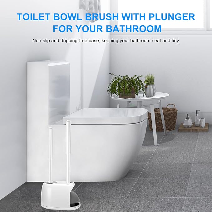 SetSail Toilet Brush and Plunger Set, 2 Packs Toilet Plungers for Bathroom Heavy Duty Toilet Bowl Brush and Holder Hidden Toilet Plunger and Brush Set for Deeply Cleaning - White