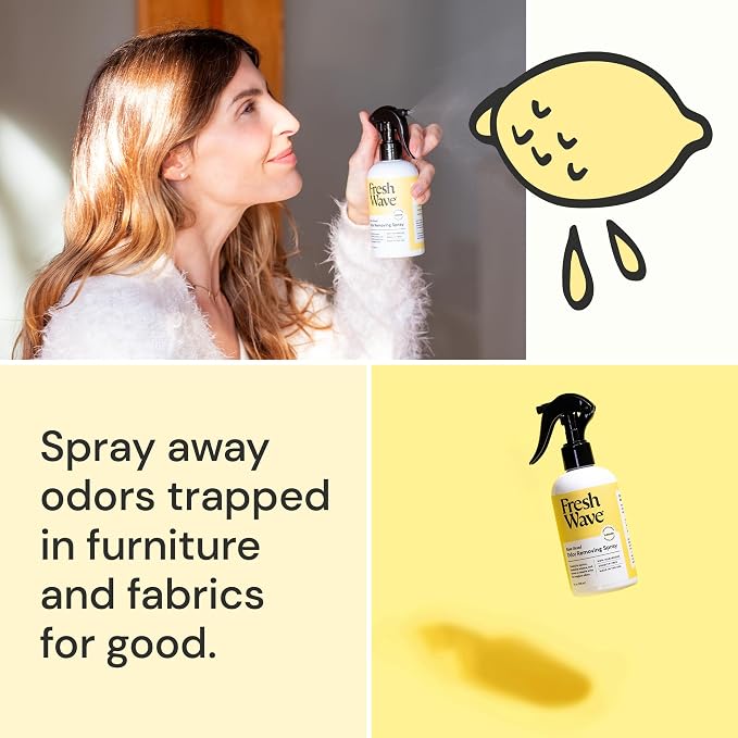 Fresh Wave Lemon Room and Fabric Air Freshener Spray, 2-Pk, 8 oz | Plant-based formula, Pet-safe and people-safe, Fabric and room deodorizer , For upholstery, carpets, shoes, and pet bedding