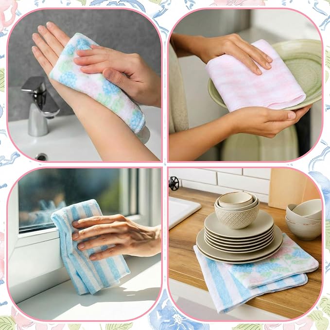 Reusable Cleaning Cloths Washable Cotton Kitchen Dish Towels for Home Party Supplies Bulk, 9.84x11.81in (36 Pack,Pastel Hydrangea)