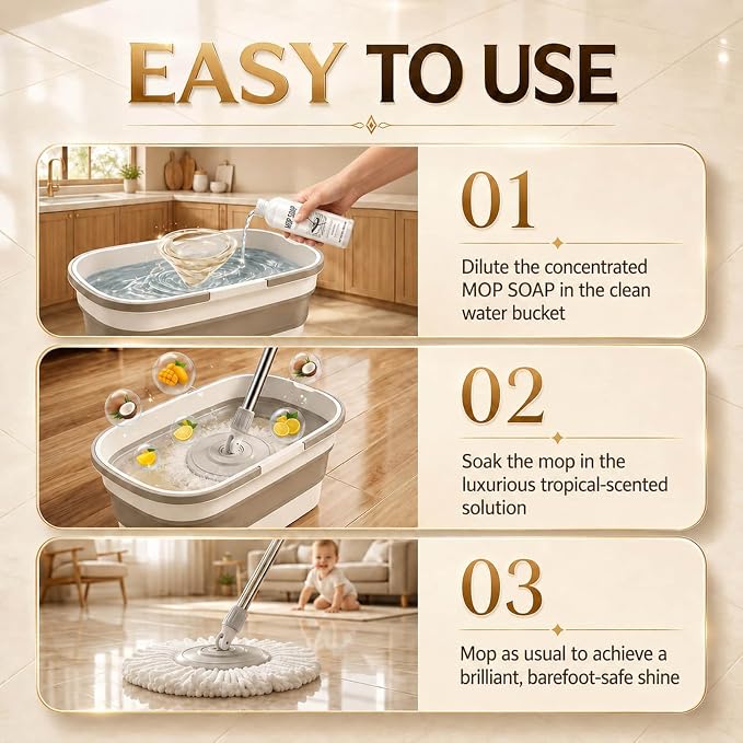 Brazilian Waves Mop Soap – Highly Scented Luxury Floor Cleaner for Mopping, Low Suds No Residue, Streak-Free for Tile, Hardwood, Laminate, LVP & Vinyl, All Mop Types, Pet Safe (1 Pack)