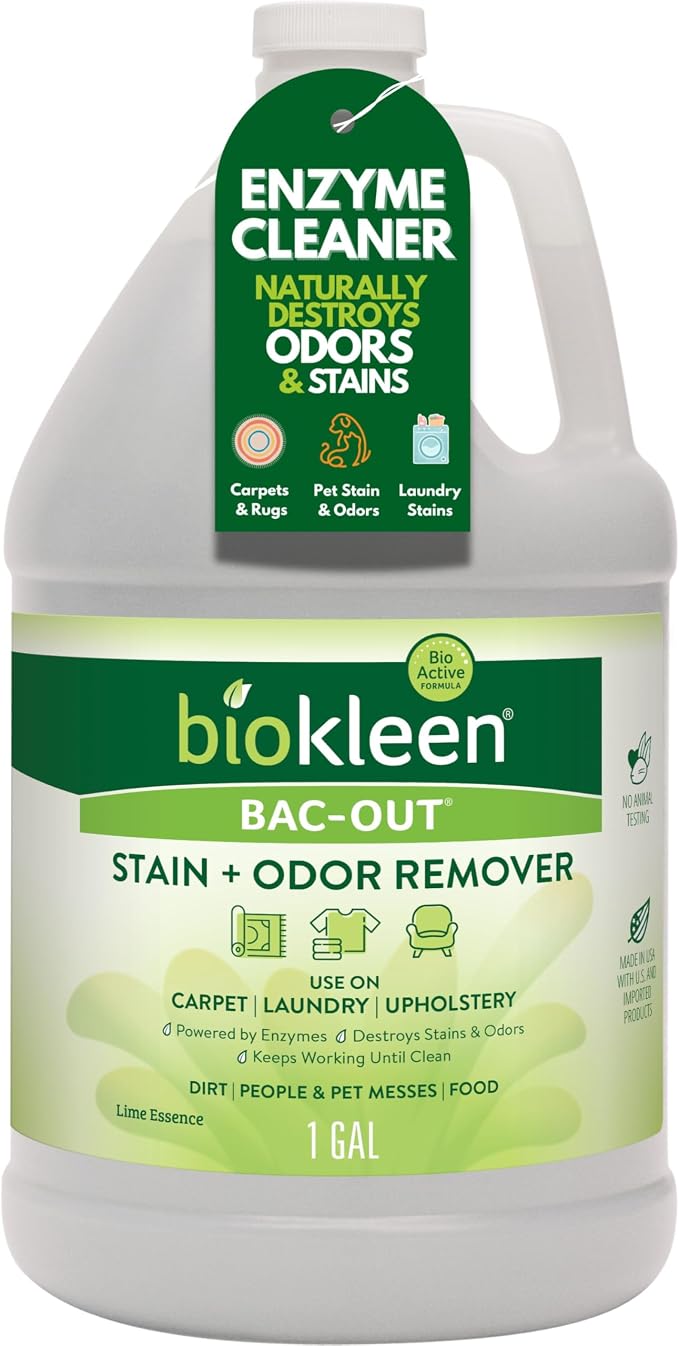 Biokleen Bac Out Enzyme Cleaner, Stain & Pet Odor Eliminator, Lime Scent | Pet Stain Remover for Carpet, Enzymatic Cleaner for Dog Urine, Cat Urine Enzyme Cleaner Destroyer, Eco-Friendly, Non-Toxic