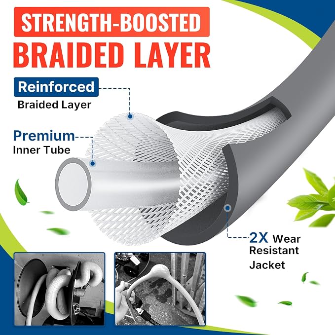 YAMATIC Upgraded Flexible Pressure Washer Hose 25FT 1/4", 3200 PSI Non-Kink Replacement with M22-14mm & 3/8" Quick Connect Adapters, Extension for Gas Power Washer Troy-Bilt Ryobi Honda Craftsman