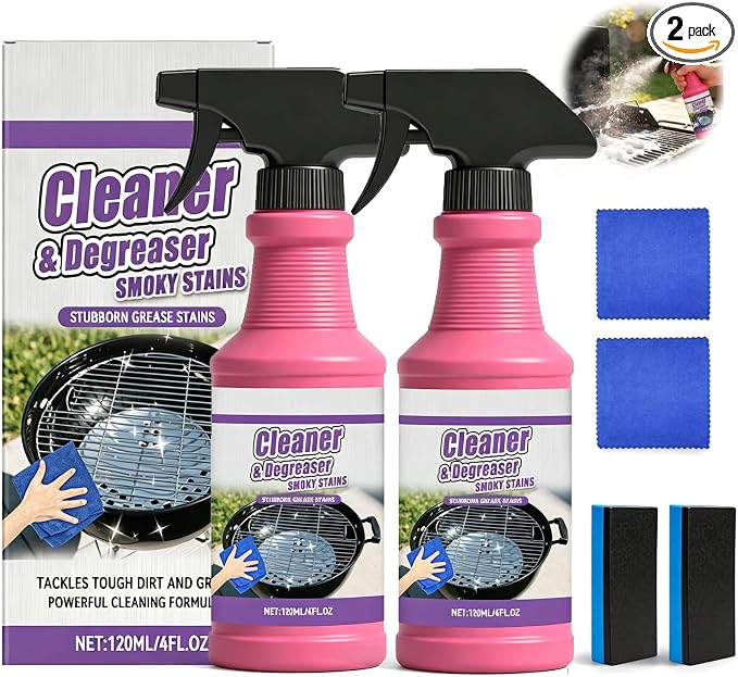 2Pcs Fast-Acting Heavy-Duty Grill Degreaser Spray,BBQ Grill Cleaner for Kitchen, Multi-Purpose Grease Remover for Oven Stove Air Fryer Outdoor Grill