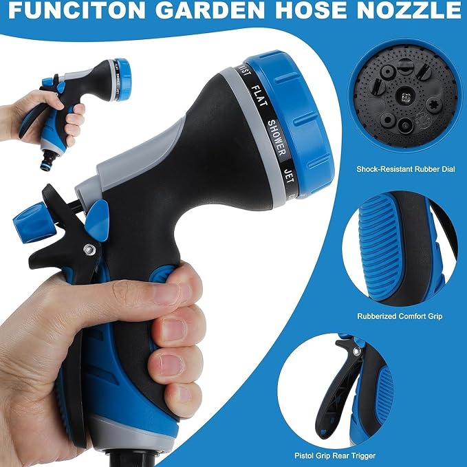 Garden Hose Nozzle High Pressure Leak Proof Spray Water Hose Nozzle Sprayer | Slip Resistant High Pressure Trigger Lockable Garden Hose Spray Nozzle for Plants & Lawns Watering,Car Washing Pet Showering