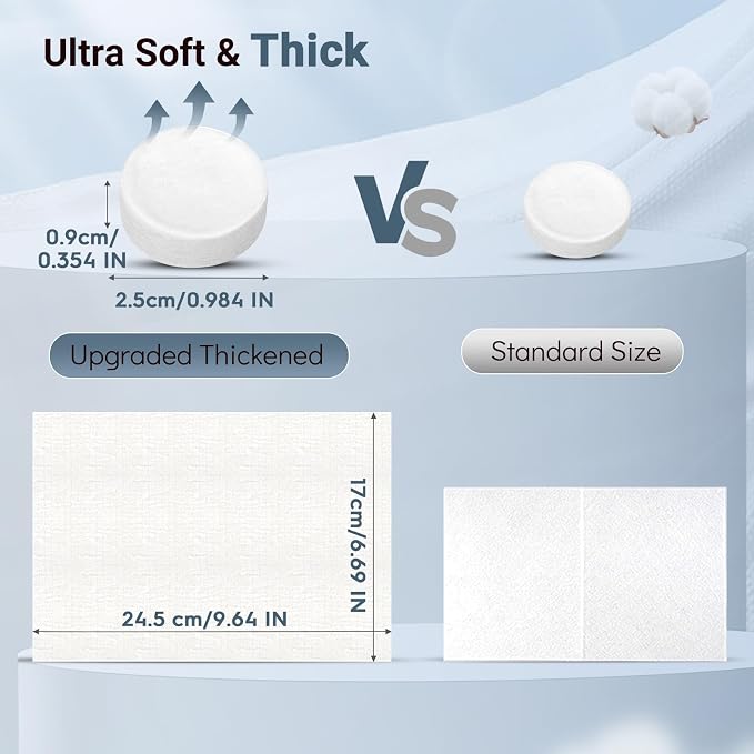 Classycoo Compressed Towel 100 PCS Tablets - Thick, Individually Wrapped Portable Disposable Face Towel Cotton Coin Cloth for Travel, Camping, Hiking, Beauty, Cloths(Soft, Odorless, 9.64 x 7 IN)
