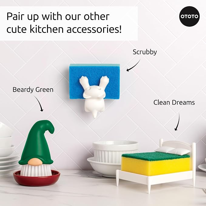 New! Beardy Gnome Dish Brush by Ototo - Gnomes, Quirky Gifts, Cute Kitchen Accessories, Funny Kitchen Gadgets, Vegetable Brush, Cute and Useful Gifts for Women (Green)