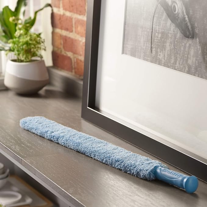 E-Cloth Cleaning & Dusting Wand - Long Hand Dusters for Cleaning, Reusable Microfiber Duster Washable, Cleans Dust & Pet Hair, Flexible Foam for Hard-to-Reach Ceiling Fan Blades - Blue (1 Pack)