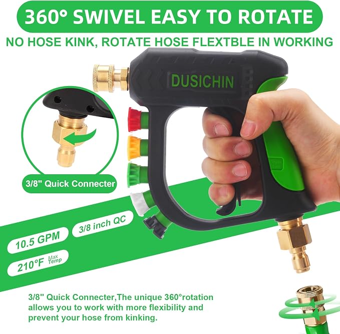 Pressure Washer Gun with Foam Cannon,4000 PSI Car Wash Kit Snow Foam Lance Sprayer with 1/4" Quick Connector and 5 Nozzle Tips,1L Bottle DUS2702