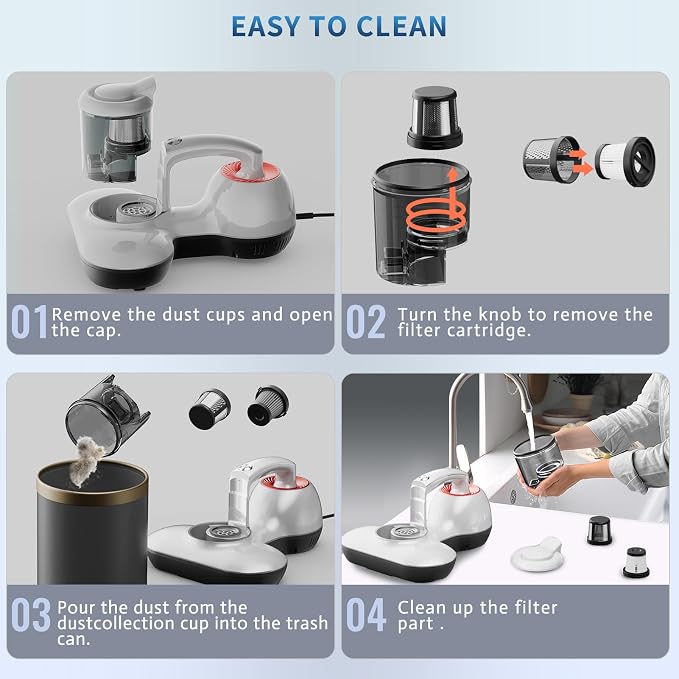 Hersven Mattress Vacuum Cleaner, Handheld UV Bed Vacuum Cleaner 16KPa & 12800 Vibrations Per/Min Upgraded Effectively Clean Up Bed, Pillows, Cloth Sofas, Carpets and Ther Fabric Surfaces