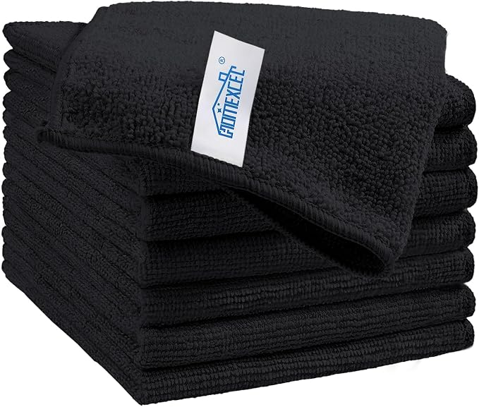 HOMEXCEL 8PK Microfiber Cleaning Cloth, Cleaning Rags for Home, 11.5x11.5in | Reusable, Lint Free, Scratch-Free and Highly Absorbent Towels for Kitchen, Window and Glass, Cars, Black