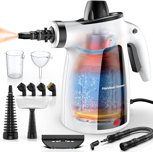 Pressurized Handheld Steam Cleaner, 12Pcs Portable Deep Cleaning Steamer | Natural Deep Cleaning, Multi-Purpose for Home, Grout, Kitchen, Car, Window, Upholstery, Bathroom and Clothes
