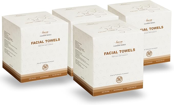 LUXU Face Towels,Facial Towel,200 Count Disposable Face Towel,Face Cloths | Makeup Remover Face Towelettes Disposable,9.8"X9.8" Disposable Face Cloths for All Skin Types,USDA Biobased Clean Face Towel