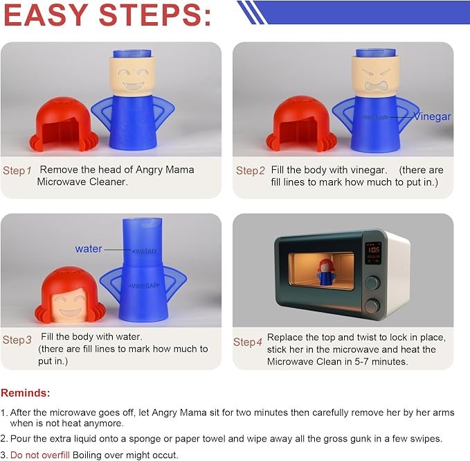 Asltw Angry Mama Microwave Oven Cleaner, Fast Action Steam Kitchen Gadget, Just Add Vinegar and Water (Blue)