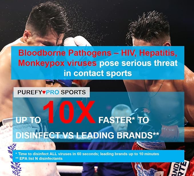 Purefypro Sports Equipment Disinfectant Spray - (3.4oz, 2pk) TSA Travel Size. Kills 99.9999% MRSA, HIV, Athlete Foot Fungus, Virus and Fungi. No Rinse, No Residue. Great For Sports Pads, Yoga Mats,