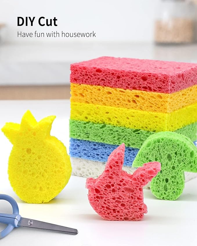 Cellulose Sponges,Heavy Duty Scrub Kitchen Sponge,Clean Tough Messes Without Scratching Sponges Kitchen,Pop Up Eco Sponges DIY Pink (6 Pack)