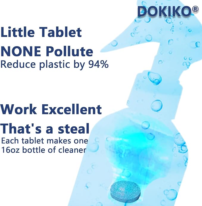 DOKIKO Glass Cleaner Refill Tablets - 50 Eco-Friendly Refill Packs,800fl oz Spray,Plastic-Free Formula for Windows, Mirrors & Windshields