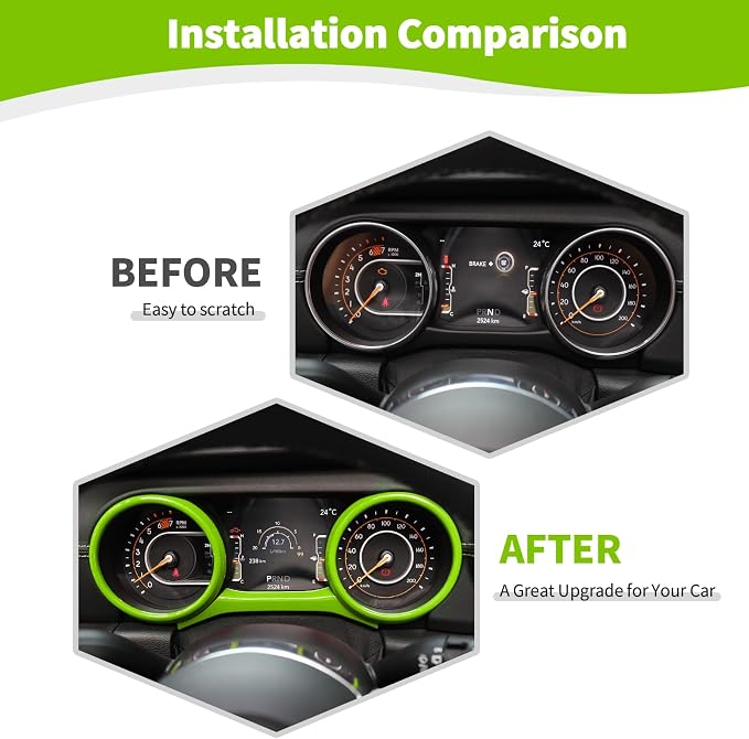 RT-TCZ for Jeep JL Dashboard Instrument Panel Gauges Trim Ring Cover for Jeep Wrangler JL JLU Gladiator JT 2018-2023 Green Interior Accessories 3pcs