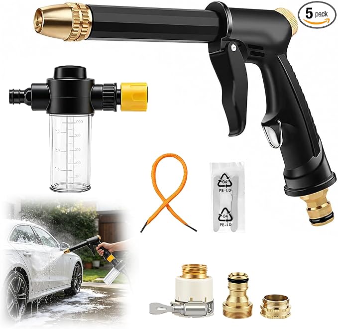 Jetterix High Pressure Water Jet Nozzle, Pressure Washer Gun, Heavy Duty Adjustable Twist Hose Nozzle Jet Sweeper Nozzle for 3/4" Garden Hose, 3 Spray Modes for Car Yard Patio Pets Washing (D)
