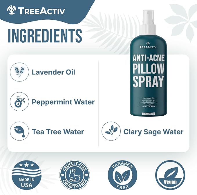 Anti-Acne Pillow Spray, 4 fl oz, Lavender Sleep Spray, Pure Essential Oil Air Freshener, Pillow Linen Spray for Bedding, Aromatherapy Lavender for Sleep, 1000 Sprays