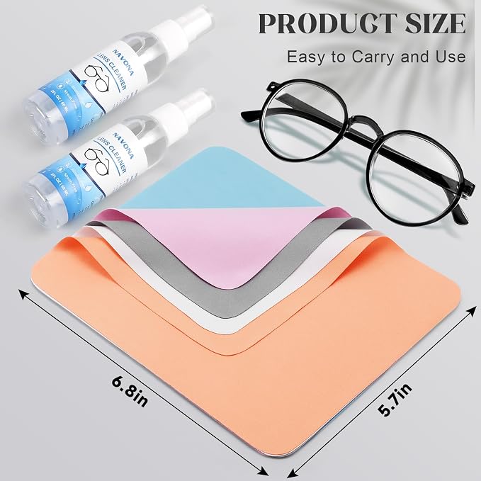 30 Pack Microfiber Glasses Cleaning Cloths with 2 Lens Cleaner Sprays | Premium Quality, Ultra-Soft, 5 Colors, Lint-Free & Streak-Free, Safe for Glasses, Sunglasses, Camera Lenses & Screens