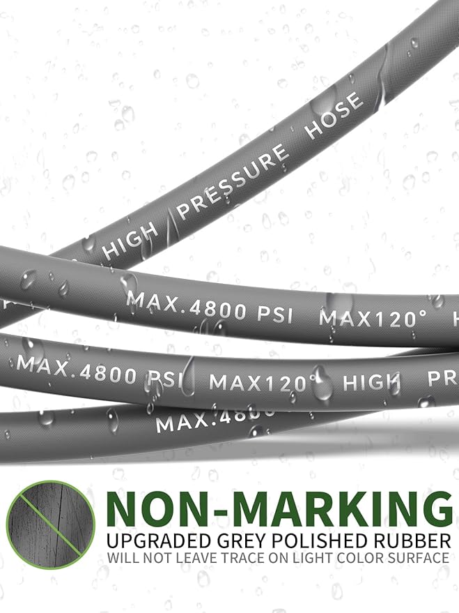 3/8" 4800PSI Pressure Washer Hose 75FT Swivel Quick Connect | Power Washer Hose for Cold/Hot Water Max 248°F, Kink Resistant Steel Wire Braided, Wear Resistant with M22 14mm Adapter