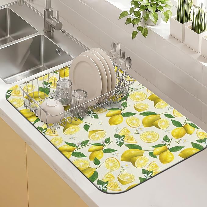 Kitchen Countertop Dish Drying Mat,Super Absorbent Coffee Bar Mat for Maker Espresso Machine, Anti-Slip Accessories for Kitchen Countertops 19x12 Inch