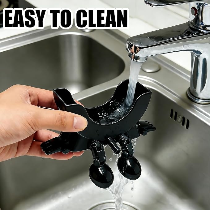 Cute Hanging Sponge Holder with Drainage,3D Printed Kitchen Funny Sponge Stand for Sink,with non-slip pads,Suitable for Scrub Daddy Holder,Keeps Your Sponge Dry Smiling (Black)