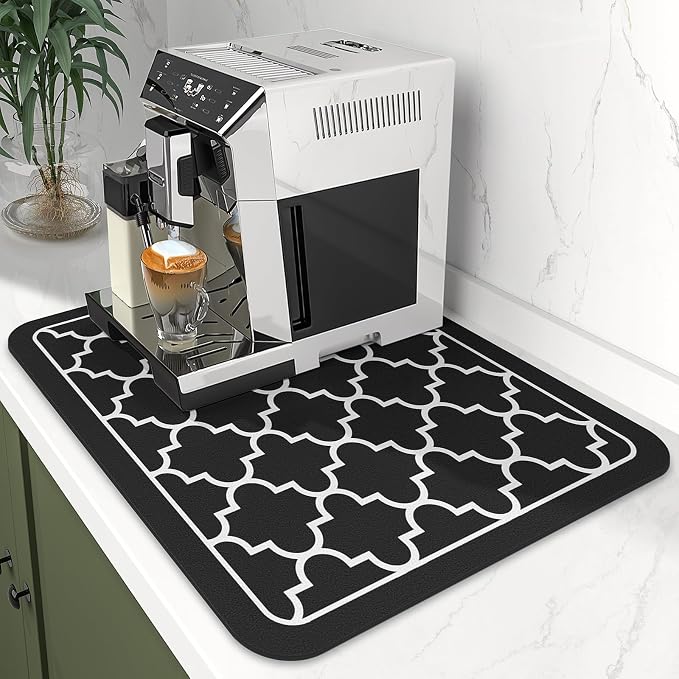 WISELIFE Dish Drying Mat Super Absorbent Drying Mat Large Dish Drying Mats for Kitchen Counter Easy Clean Dish Mat Kitchen Drying Mat15"x 18" Stylish Black