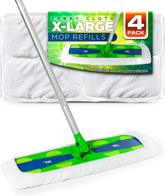 VanDuck Reusable Cotton Mop Pads Compatible with Swiffer Sweeper XL, 4 Pack | Mop not included, extra large covers, cotton replacement refills, wet & dry mopping pads