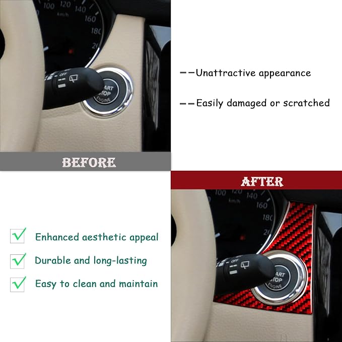 Red Real Carbon Fiber Trim for Nissan Rogue Accessories | for 2014-2020 / Rogue Sport 2017-2022 Engine Ignition Start Stop Panel Sticker Interior Thick Overlay Decal