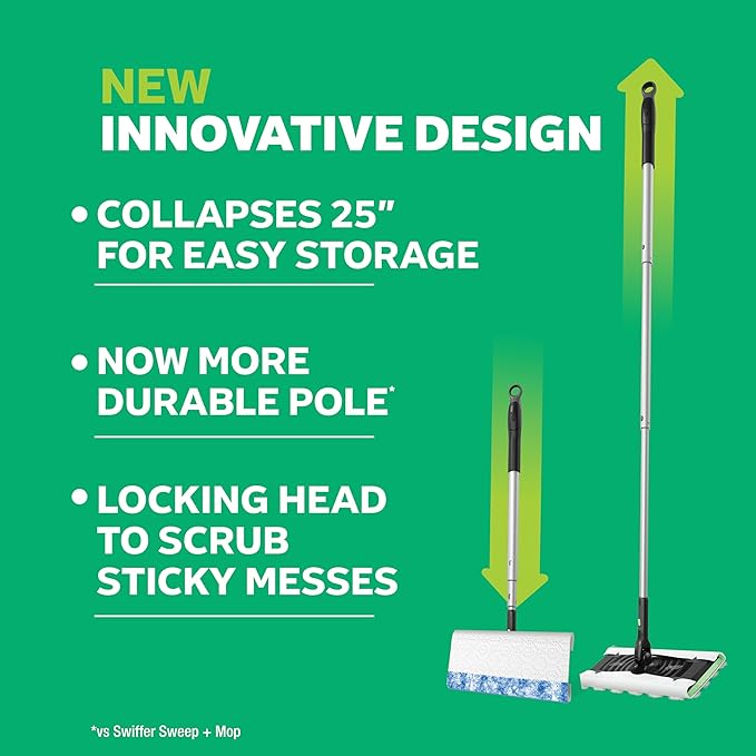 Swiffer Mop & Go Deluxe 2-in-1 Multi-Surface Kit for Floor Cleaning | Includes 1 Sweeper Device (Collapsible). 5 Heavy Duty Dry Sweeping Cloths. 6 Heavy Duty Wet Mopping Cloths. Easy to Store