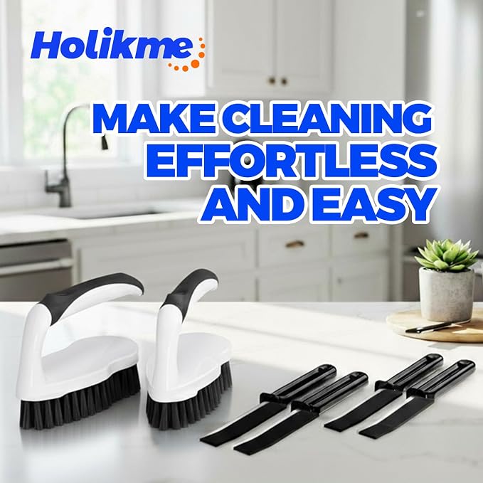 Holikme 6 Pack Cleaning Brush Scrub Brush Kitchen Brush for Floor,Black | Scrub Brushes for Cleaning, Heavy-Duty Scrub Brush, Stiff Bristles Cleaning Brush for Kitchen Bathtub Floor and Wall