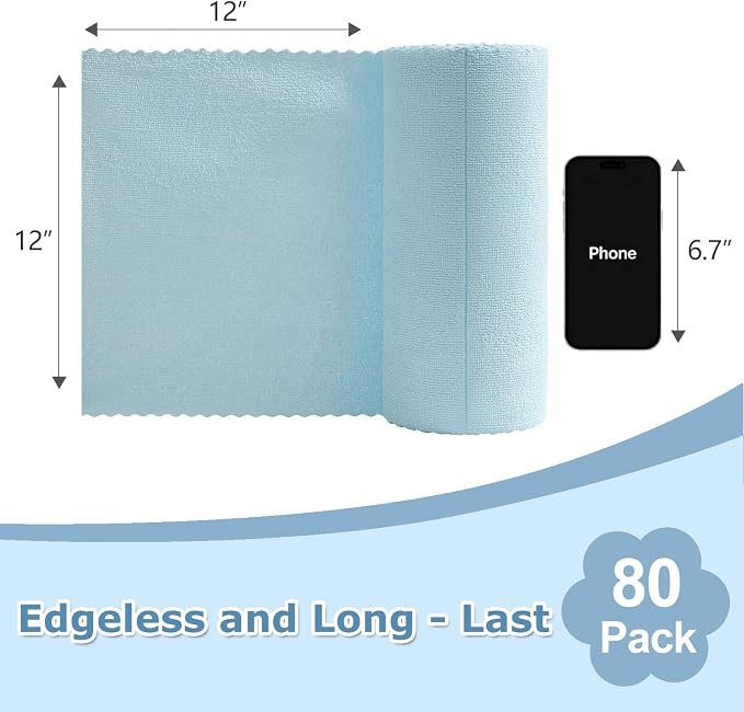 Jessy Home 80 Pack Microfiber Cleaning Cloth Roll Reusable Paper Towels 12"x12" Tear Away Cloth, Microfiber Towels for Cars, Wash Cloths, Lint Free Rags for House, Kitchen,Window,Cleaning Supplies
