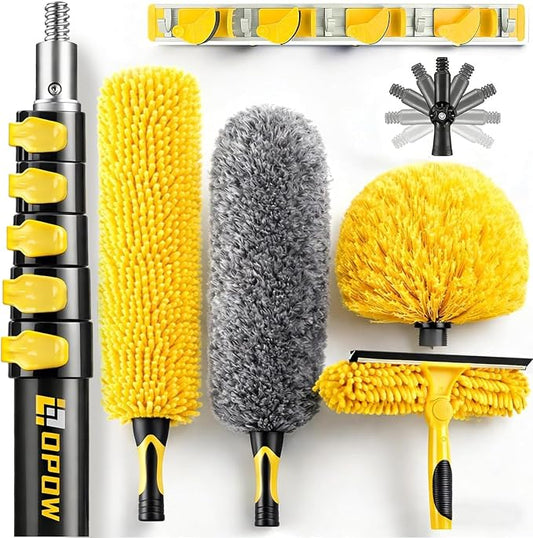 30 Foot High Ceiling Duster Kits with 4.7-24ft Heavy Duty Extension Pole, High Reach Duster for Cleaning,Microfiber Feather Duster,Cobweb Duster,Ceiling Fan Duster,Window Squeegee & Cleaner